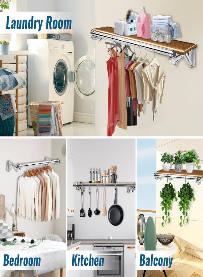 TBMLC Foldable Wall Mounted Clothes Rack-44'' Long Rod&2 Bases,Stainless Steel, Heavy Duty,Detachable,Multi-Purpose for Space-Saving Garment Rack/Clothes Drying Rack/Plant Hanger,Top Shelf Room Reserved - Image 2